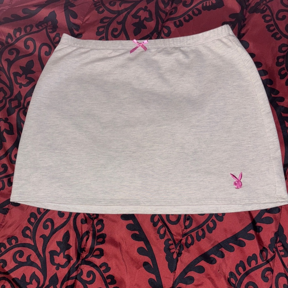 PLAYBOY Grey Mini Skirt with Pink Bunny Accent